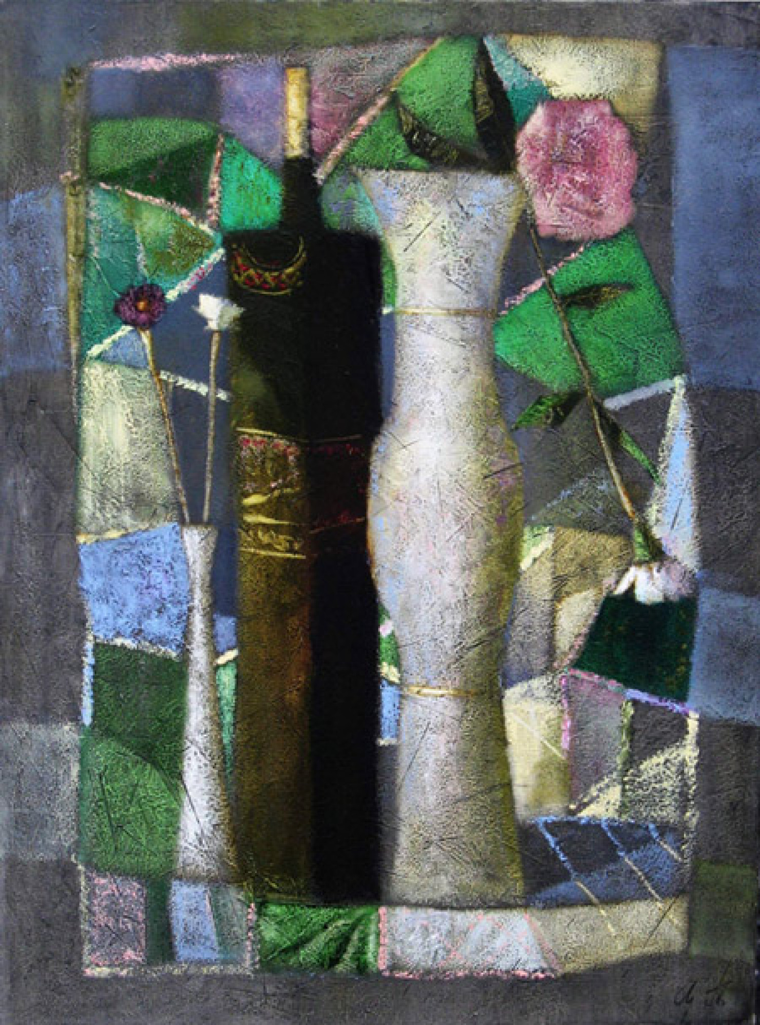 А.Л.Аранышев. Две вазы и бутылка. 2007 г. 80х60 см. Холст, масло