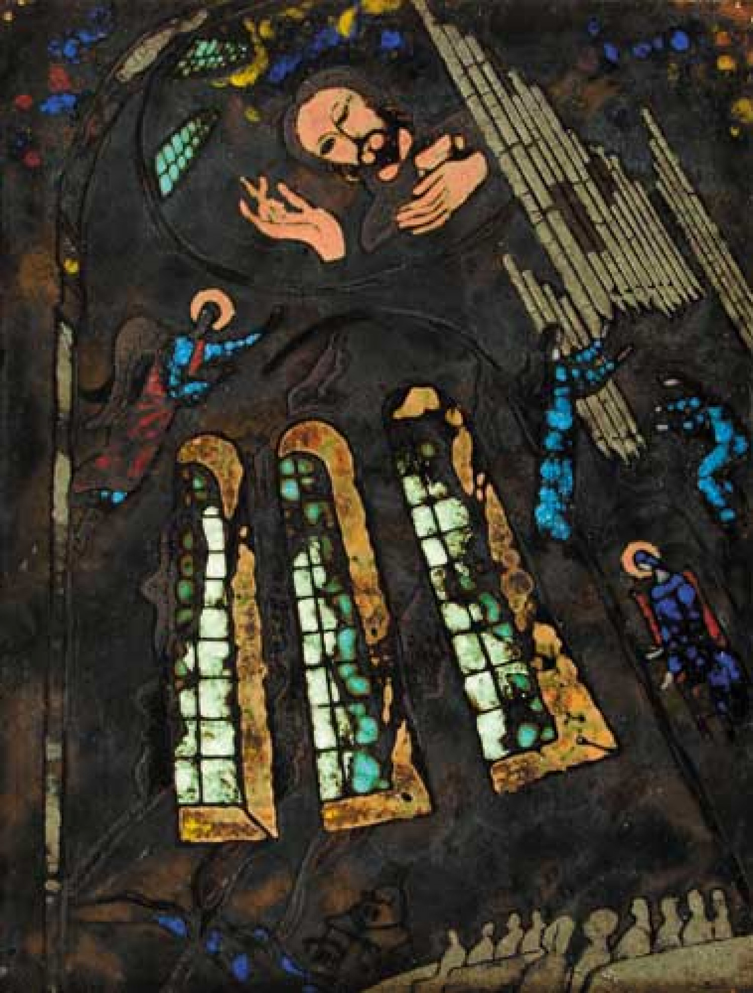 А.А.Карих. Музыка в храме. 1992. 42,5х32 см. Медь, эмаль.