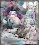 М.В.Реутова. Девочка с игрушками. 1998. Монотипия. 32х28.
