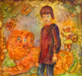 М.В.Реутова. Девочка и лев. 1997. Б. акв., 57Х62,