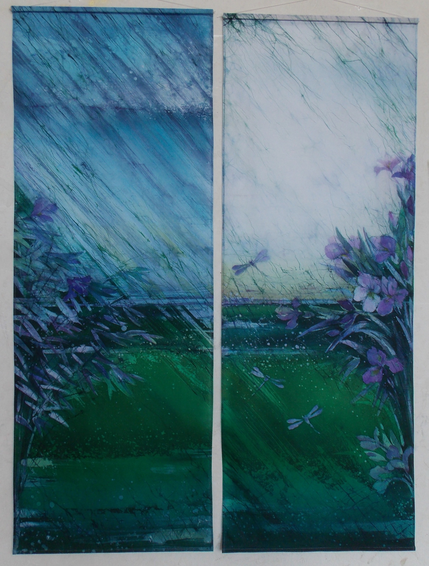 Н.А.Молодцова. Зелёная река. 2013 г.. Хлопок, гор.батик, 130х47(2).
