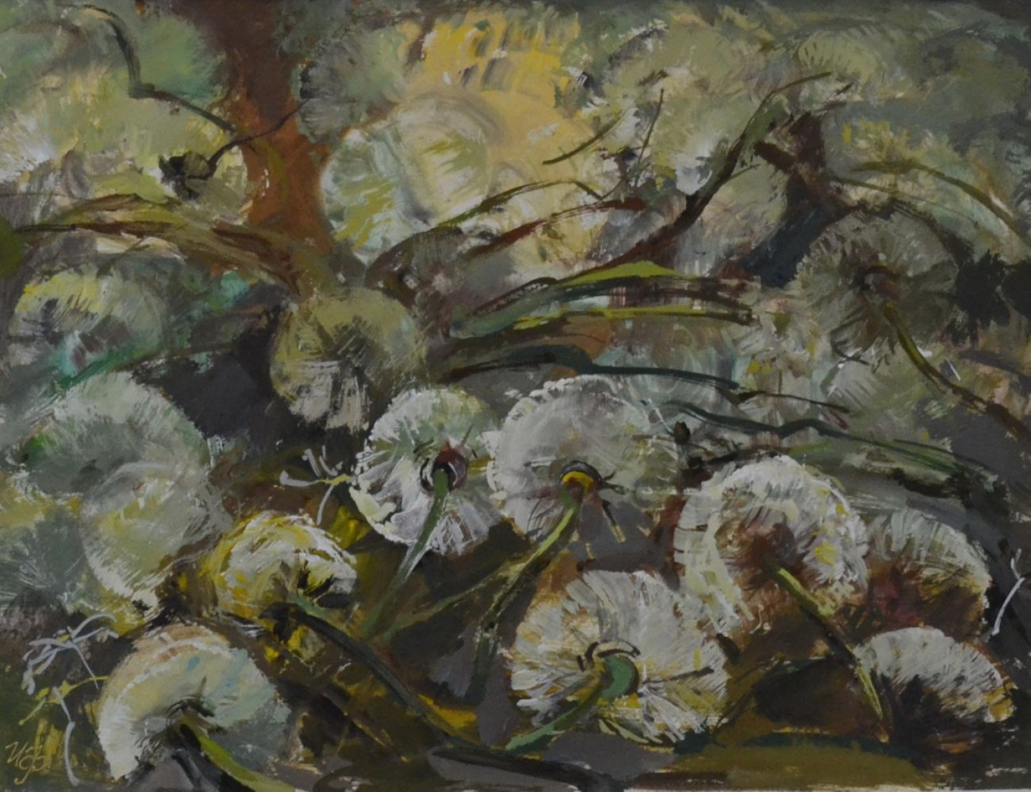 И.Н.Флоринская. Скошенные одуванчики. 2010 г. 35х45. б. акв.