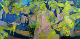 А.Л.Аранышев. Купальщики. 2015 г. 70х140 см. Холст, масло, акрил.