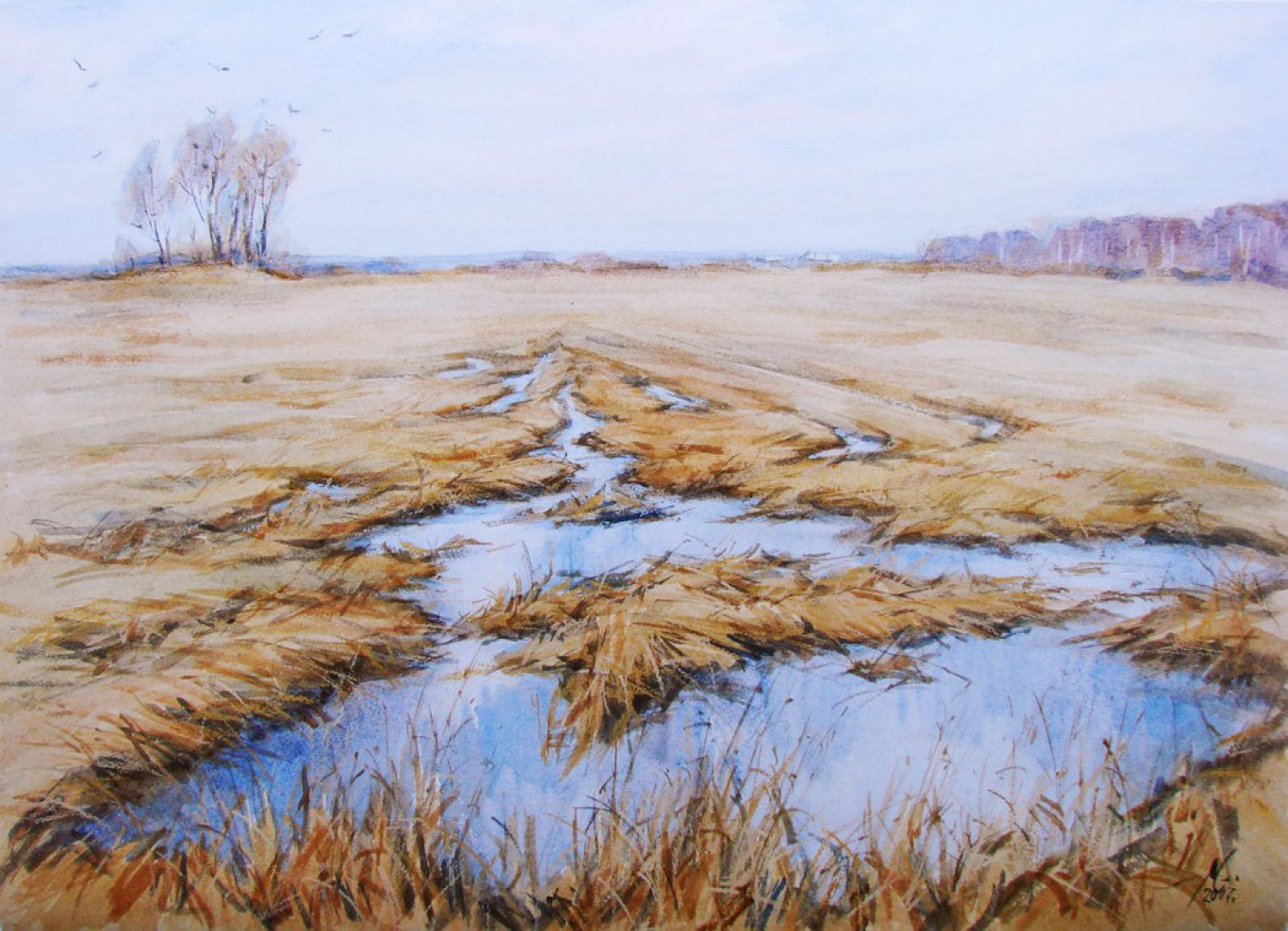 А.В. Овчинников. Отражение весны. 2007. Бумага, акварель. 48х63 см.