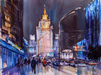 А.В. Овчинников. Ночная Москва.2012. Бумага, акварель. 60х70 см.