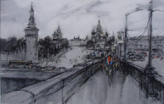 А.В. Овчинников. Москва. Мост. 2006. Бумага, акварель. 39х60 см.