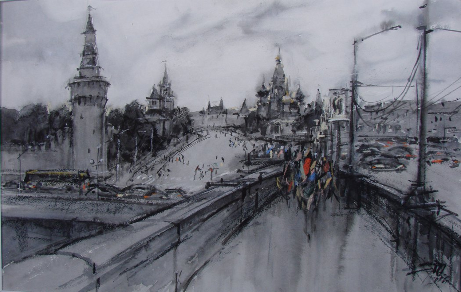 А.В. Овчинников. Москва. Мост. 2006. Бумага, акварель. 39х60 см.