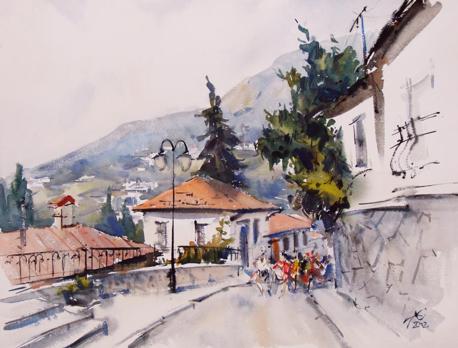 А.В. Овчинников. Улочки Гурзуфа. 2012. Бумага, акварель. 50х65 см.