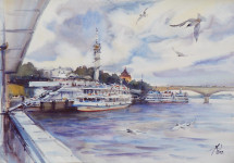 А.В. Овчинников. Речной вокзал. Ярославль. 2012. Бумага, акварель. 55х70 см.