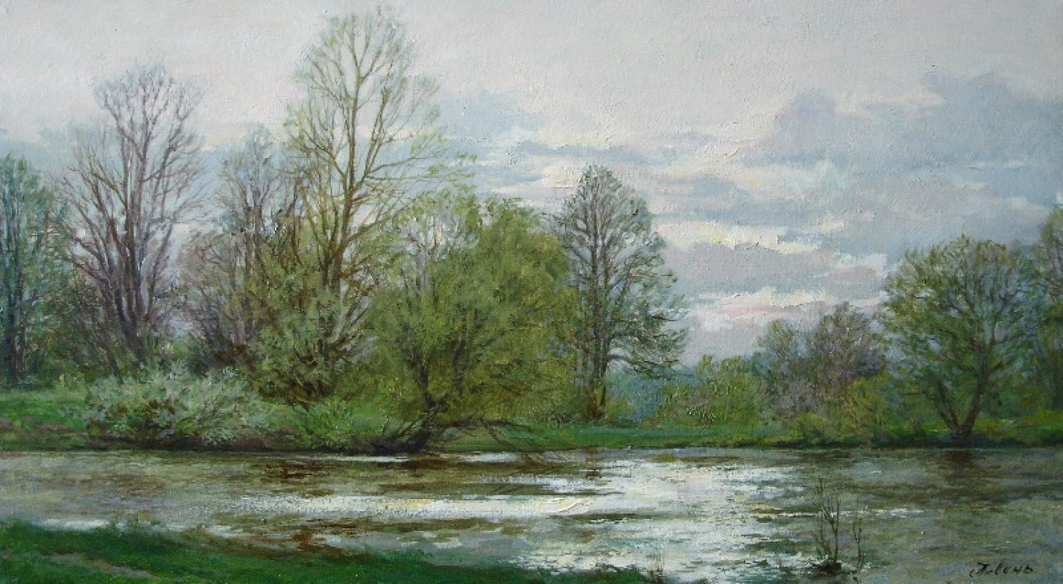 А.В.Пивень. У водоёма. 1999 г. Холст, масло. 30х55 см.