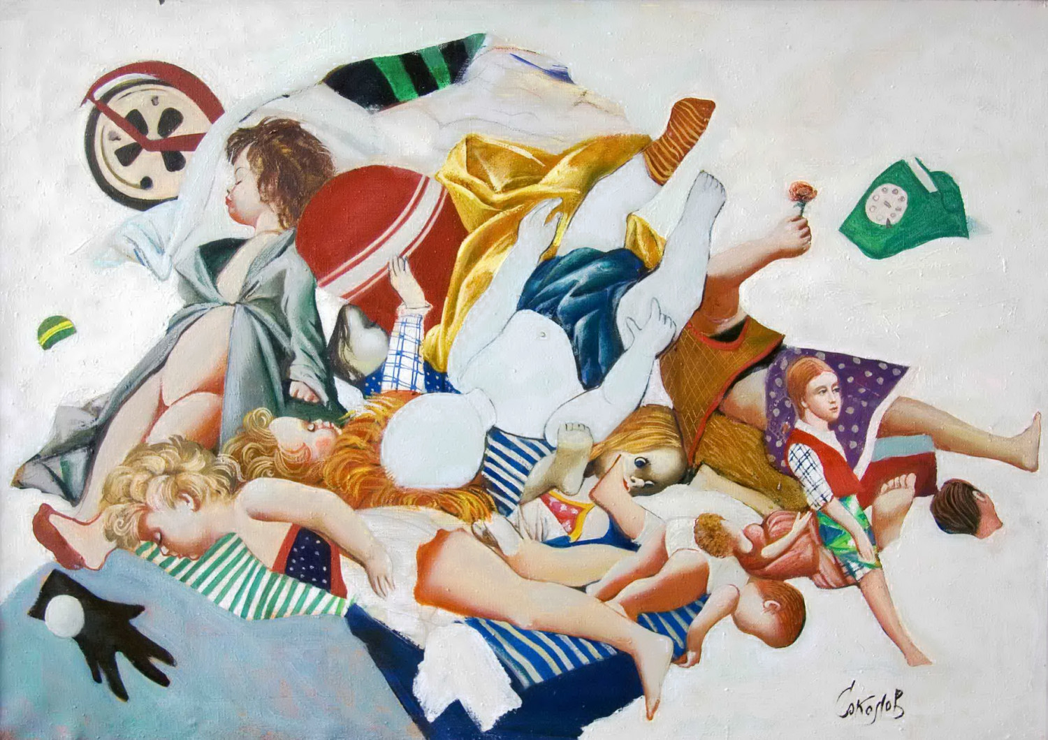 С.Н.Соколов. Игрушки на снегу.  2000. Холст, масло, акрил. 85х120.